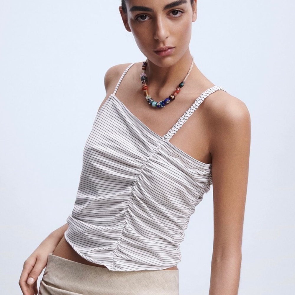 NWT ZARA RUCHED striped top